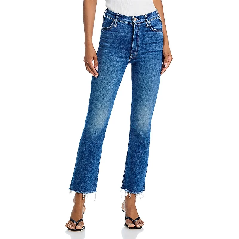 Mother Womens High Rise Frayed Hem Ankle Jeans Elegant High-Waisted Flared Jeans