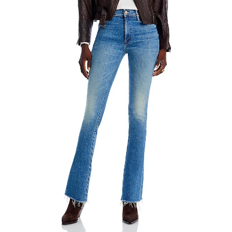 Mother Womens High Rise Frayed Hem Bootcut Jeans Fashionable Button-Front Jeans
