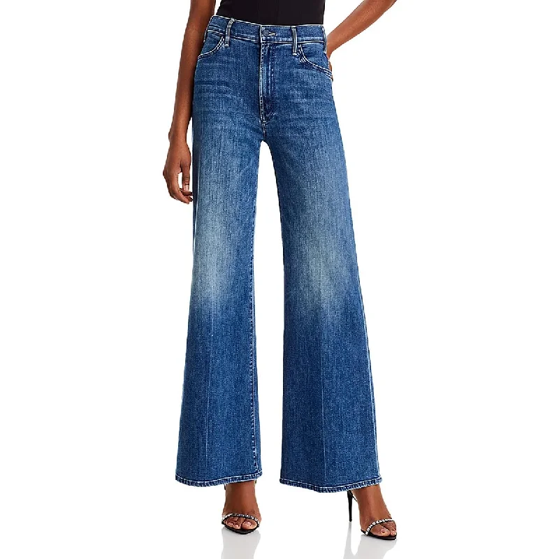 Mother Womens High Rise Stretch Wide Leg Jeans Casual Distressed Denim Jeans