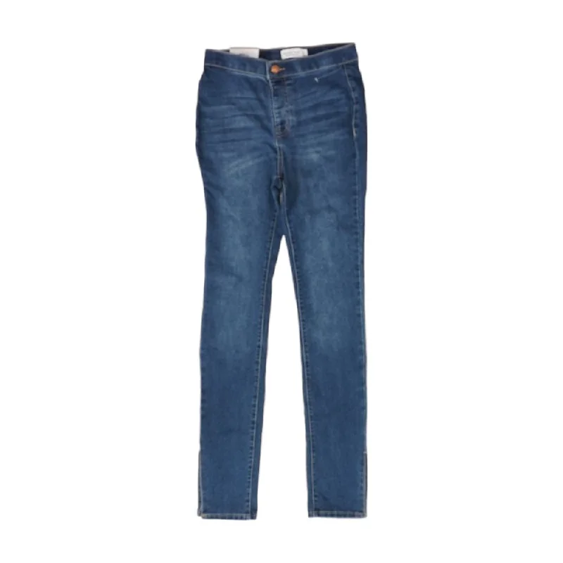 Navy Solid High Rise Skinny Leg Jeans Trendy Pleated Waist Jeans