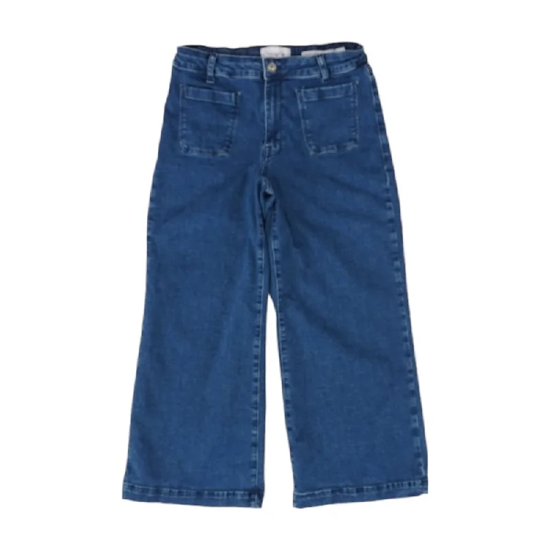 Navy Solid Wide Leg Jeans Chic Ripped Jeans