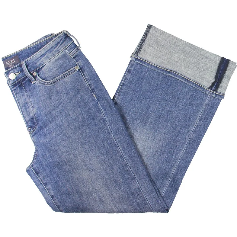 NYDJ Womens Wide Leg Mid Rise Wide Leg Jeans Comfortable Dark Wash Jeans