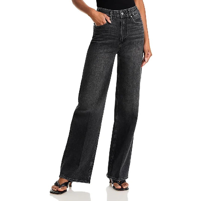 Paige Womens High Rise Solid Wide Leg Jeans Trendy Low-Rise Slim Jeans