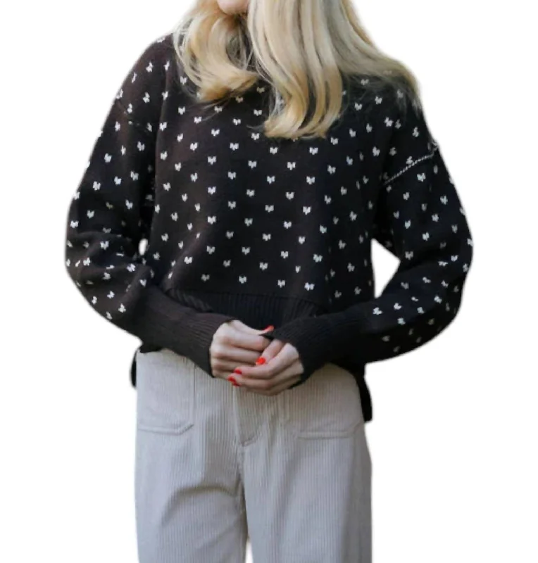 Patterned Sweater In Brown Chenille Brocade Lace