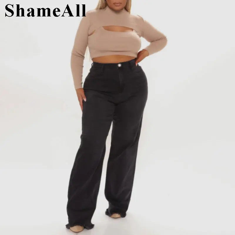 Plus Size Black Gray Loose Wide Leg Jeans Mom 4XL Women Boyfriend Pants Stylish Plus Size Denim Jeans Plus Size Black Gray Loose Wide Leg Jeans Mom 4XL Women Boyfriend Pants Stylish Plus Size Denim Jeans