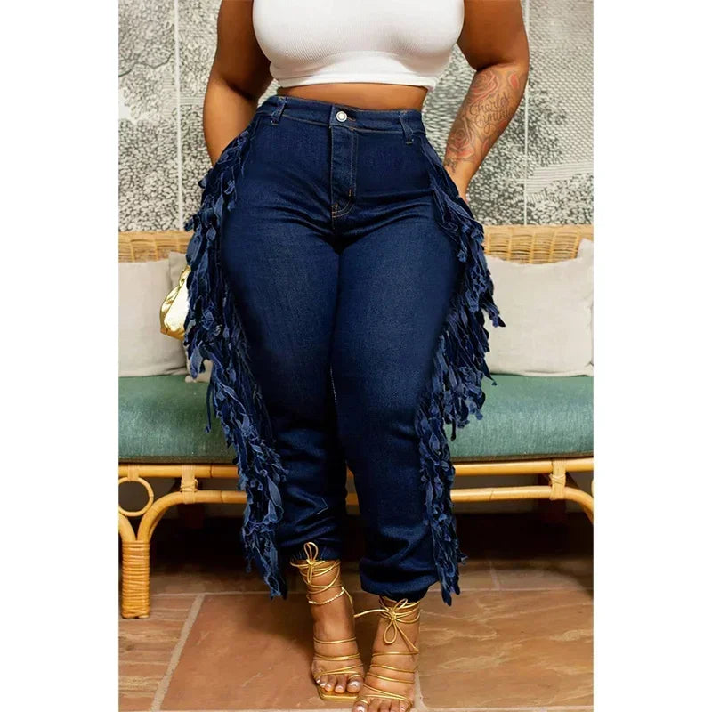 Plus Size Daily Jeans Denim Fringe Fashion Cargo Jeans High Waist Denim Trousers Comfortable Stretch Fit Jeans Plus Size Daily Jeans Denim Fringe Fashion Cargo Jeans High Waist Denim Trousers Comfortable Stretch Fit Jeans