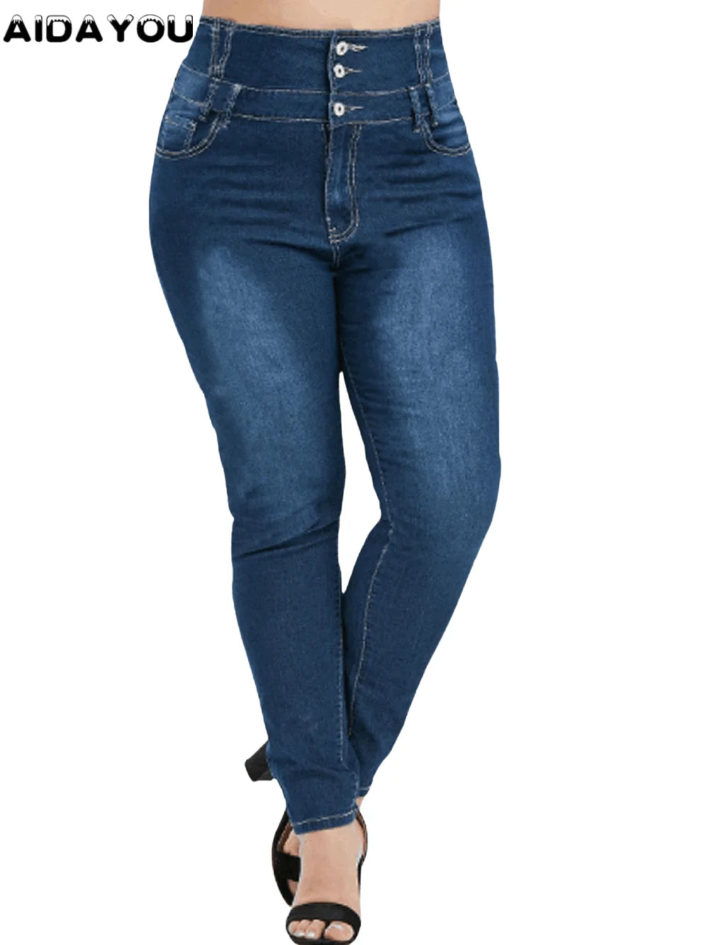 Plus Size Jeans For Women High Wasited Denim Pants  for Big Curve Style Button Front Comfortable Dark Wash Jeans
