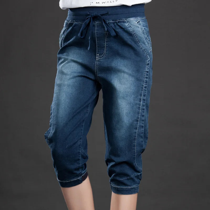 Plus Size Jeans Women Summer Elastic Waist Loose Denim Harem Pants Fashionable Bootcut Jeans