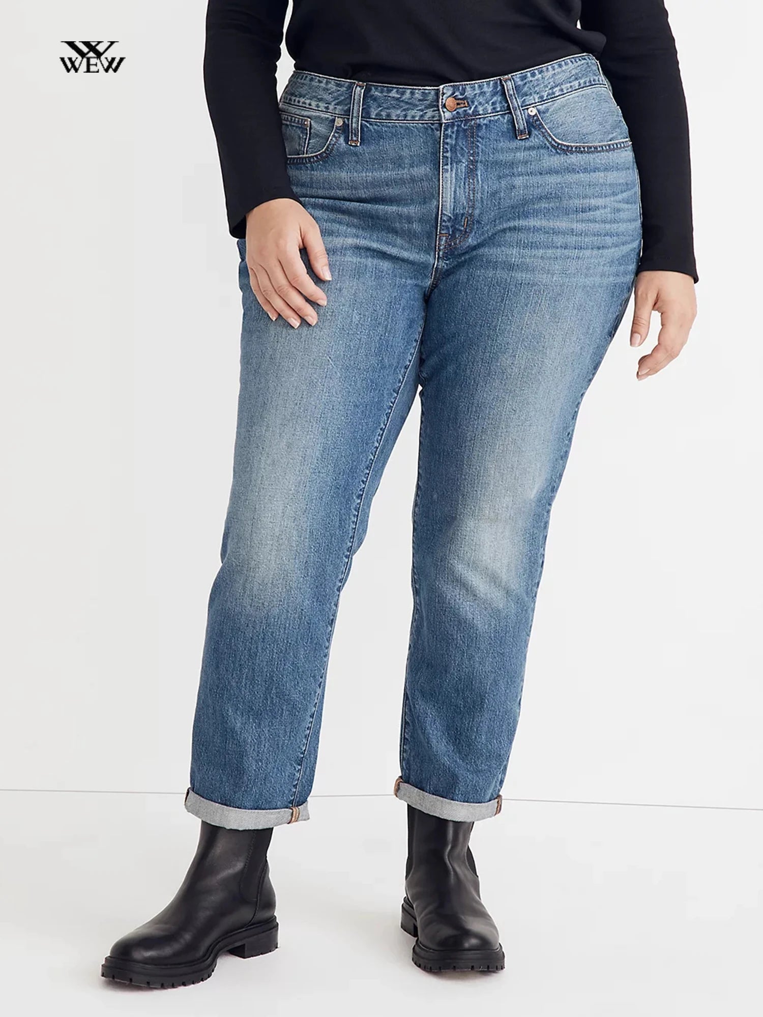 Plus Size Straight Jeans for Women Stretchy High Waist Ladies Jeans 100 Kgs Tall Women Cozy Stretch High-Waist Jeans