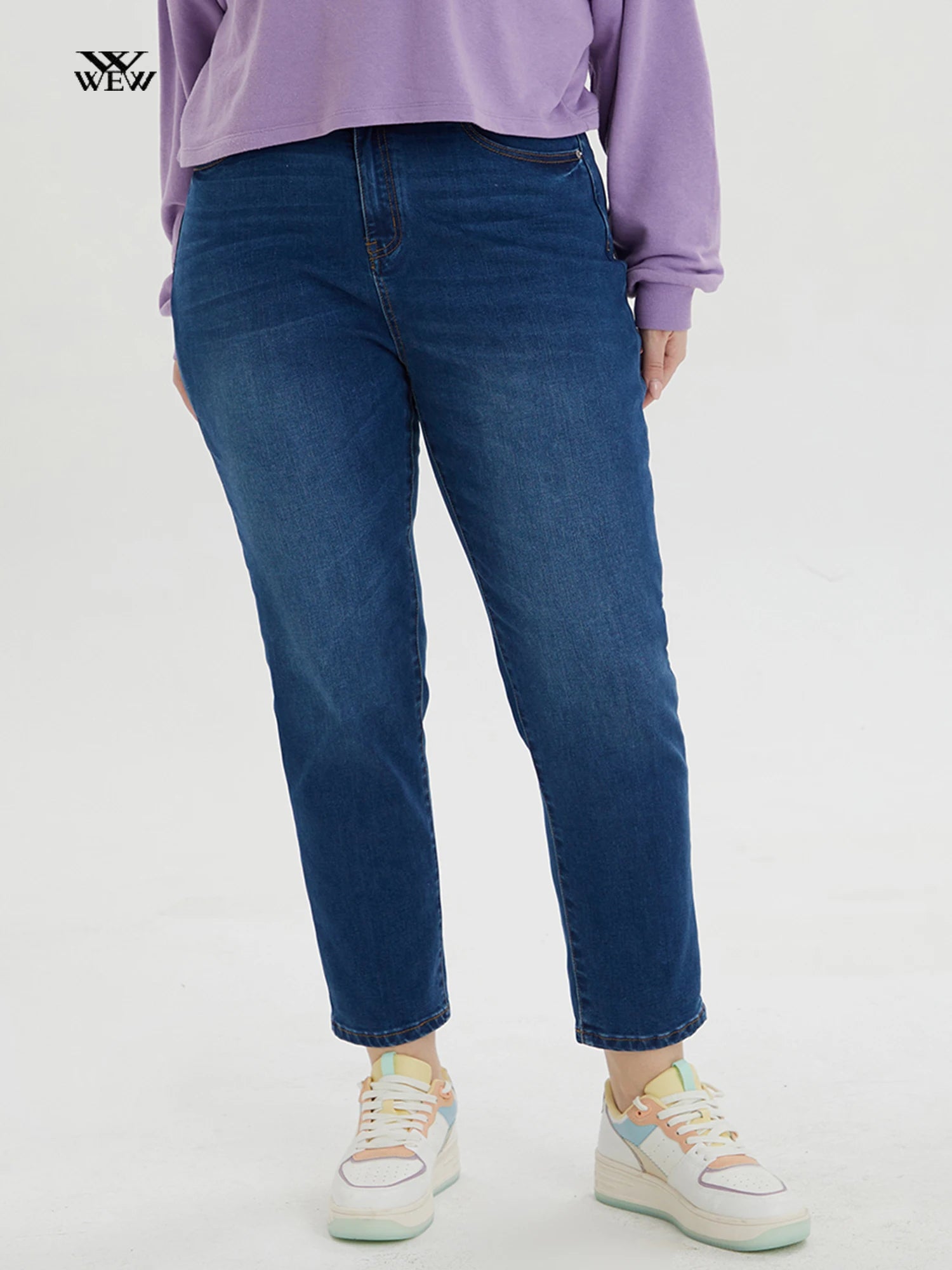Plus Size Tapered Jeans for Women High Waist Stretchy Harem Women Jeans Fashionable Button-Front Jeans Plus Size Tapered Jeans for Women High Waist Stretchy Harem Women Jeans Fashionable Button-Front Jeans