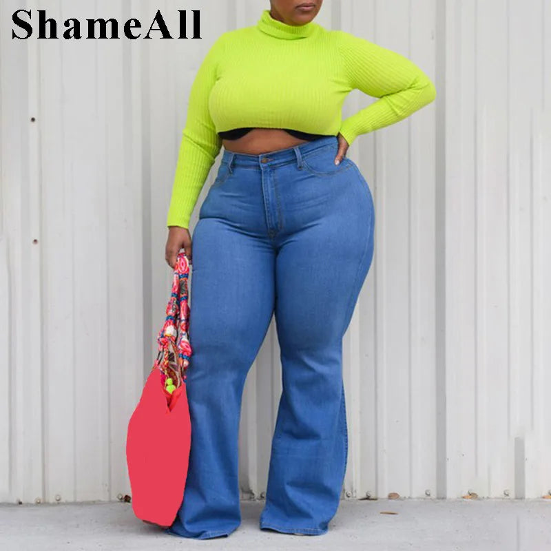 Plus Size Wide Lge Super Stretchy Flare Jeans Mom 4XL Fall Spring High Waisted Matching Fashionable Vintage Wash Jeans Plus Size Wide Lge Super Stretchy Flare Jeans Mom 4XL Fall Spring High Waisted Matching Fashionable Vintage Wash Jeans