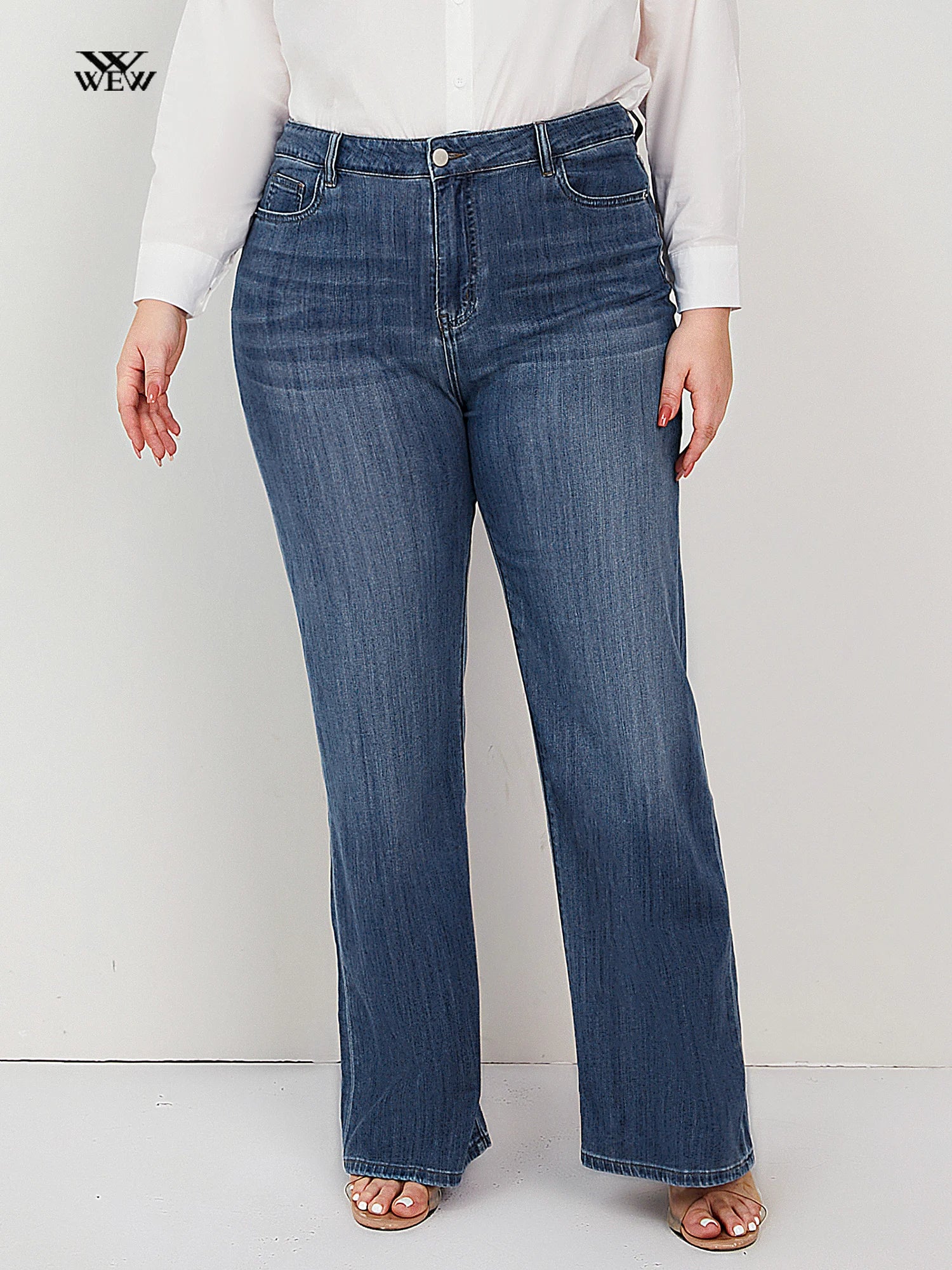 Plus Size Women Jeans Wide Leg Women Jeans Autumn Straight Lady Loose Large Elegant Bootcut Fit Jeans Plus Size Women Jeans Wide Leg Women Jeans Autumn Straight Lady Loose Large Elegant Bootcut Fit Jeans