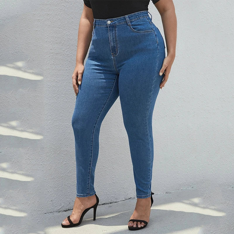 Plus Size Women Pencil Jeans High Waist Stretchy Jeans Summer Thin Light Blue Pants Chic Cropped Jeans Plus Size Women Pencil Jeans High Waist Stretchy Jeans Summer Thin Light Blue Pants Chic Cropped Jeans