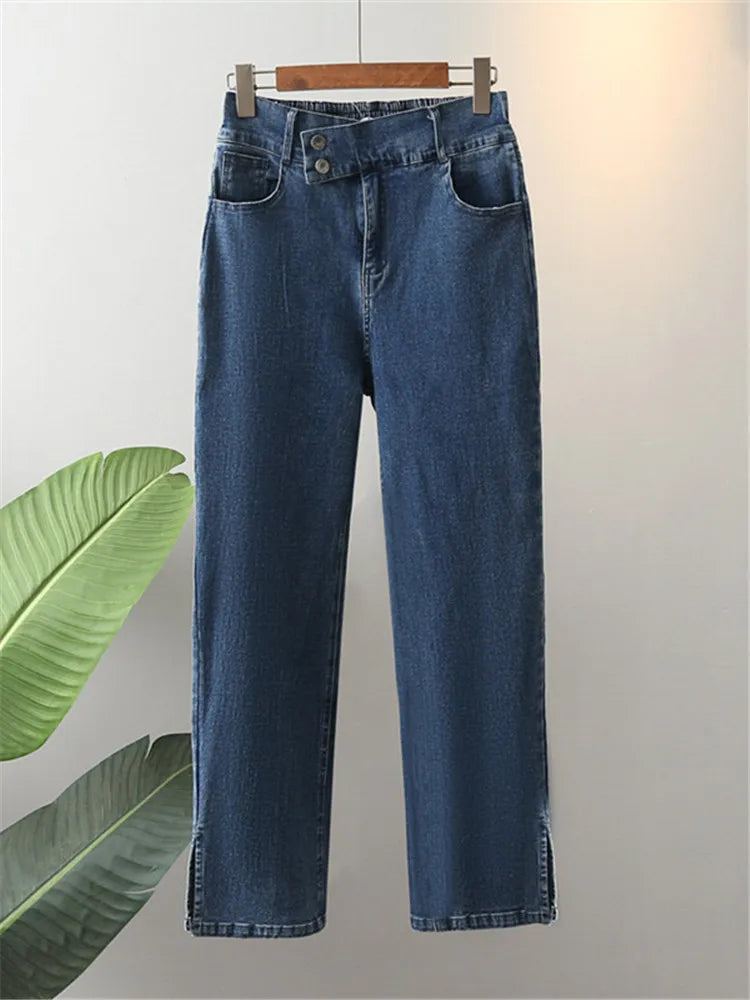 Plus Size Women's Clothing Spring And Autumn Jeans High Waist Straight Pants Trendy Wide-Leg High-Waist Denim Plus Size Women's Clothing Spring And Autumn Jeans High Waist Straight Pants Trendy Wide-Leg High-Waist Denim