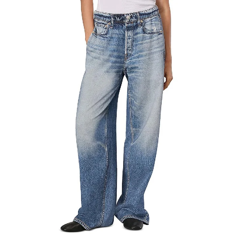 Rag & Bone Womens Cotton Pull On Wide Leg Jeans Fashionable Raw Hem Bootcut Jeans