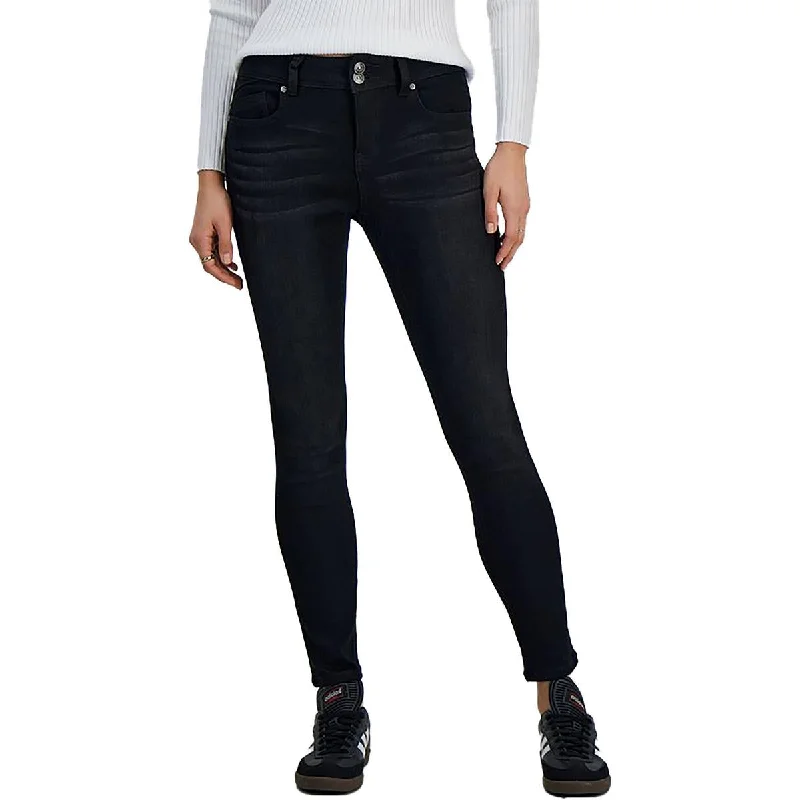 Rewash Womens Juniors Comfort Waist Mid Rise Skinny Jeans Trendy Colored Denim Jeans