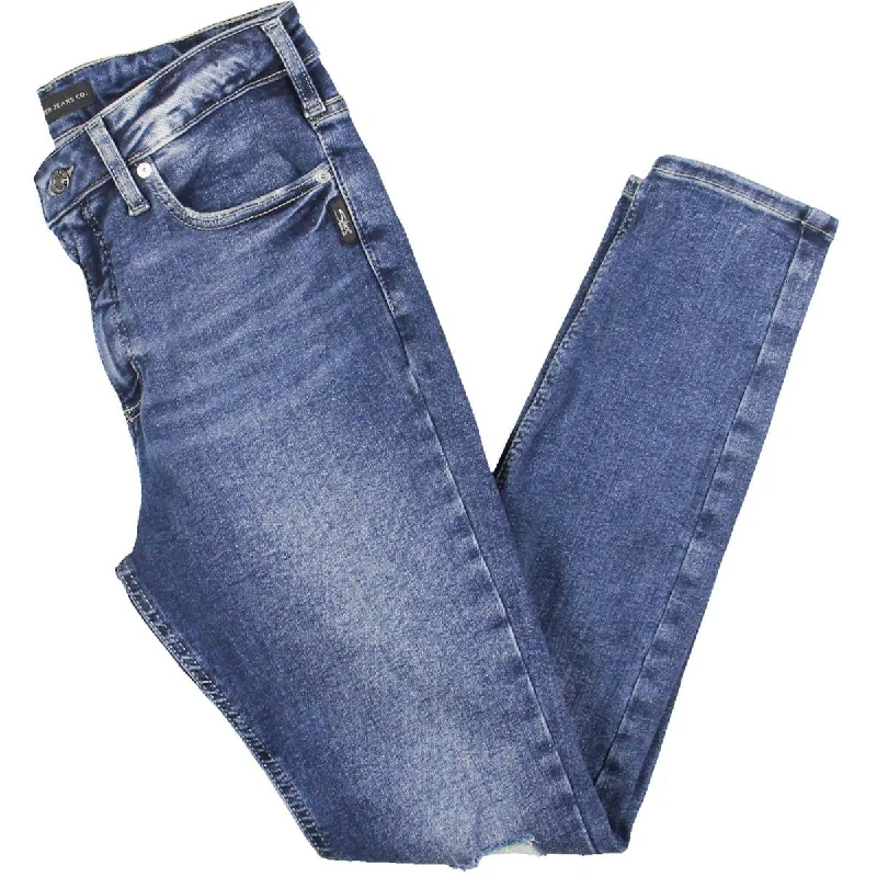 Silver Jeans Co. Womens Denim Infinite Fit Skinny Jeans Comfortable Distressed Straight-Leg Jeans