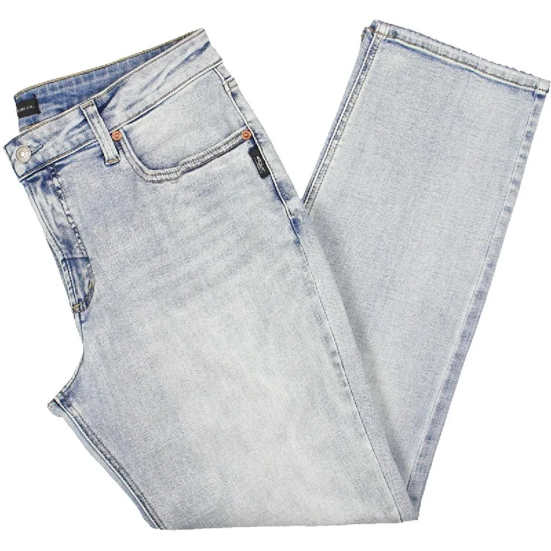 Silver Jeans Co. Womens Mid Rise Light Wash Straight Leg Jeans Comfortable Faded High-Rise Jeans