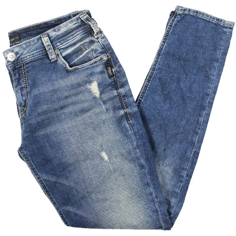 Silver Jeans Co. Womens Mid Rise Medium Wash Skinny Jeans Comfortable Mid-Rise Jeans