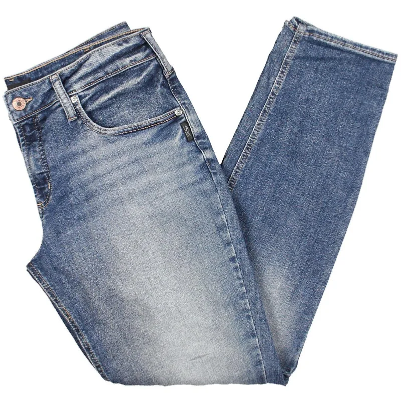 Silver Jeans Co. Womens Mid-Rise Slim Leg Boyfriend Jeans Casual Distressed Skinny Jeans