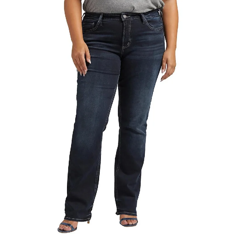 Silver Jeans Co. Womens Suki Mid-Rise Slim Bootcut Jeans Chic Rip-Detail High-Waist Jeans Silver Jeans Co. Womens Suki Mid-Rise Slim Bootcut Jeans Chic Rip-Detail High-Waist Jeans
