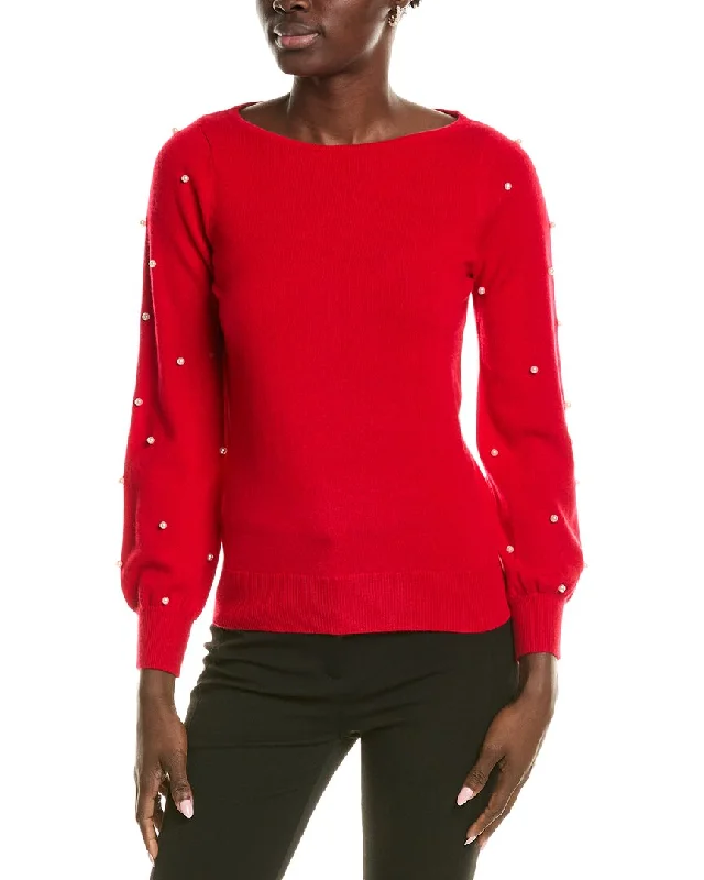 sofiacashmere Embellished Cashmere Sweater Lace Blend Ribbed Blend Corduroy Blend