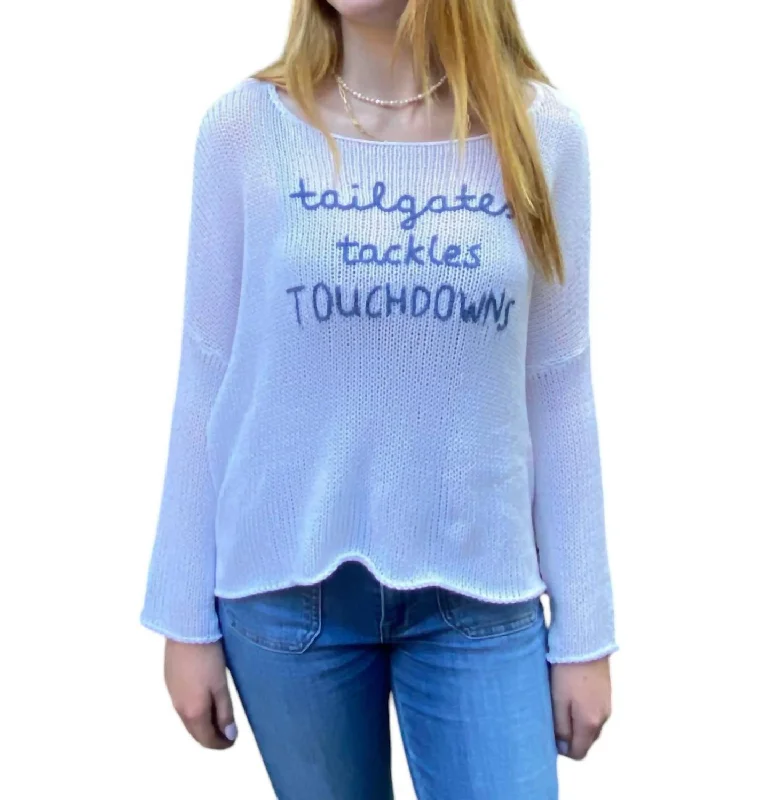 Tailgate Tackles Cotton Sweater In White Mesh Fabric Canvas Fabric Denim Fabric