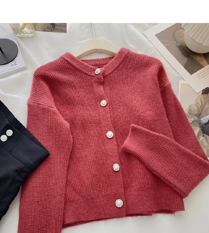 Vintage round neck single breasted knitted sweater  6174 Fitted Loose Oversized