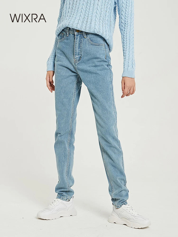 Basic Jeans Soft Pants Harem Female Straight  High Waist Femme Long Denim Pants Elegant Tapered Leg Denim