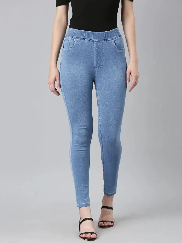 Women Blue Solid Skinny Fit Denim Jeans-GZ-5514-1-Blue Casual High-Waisted Bootcut Jeans
