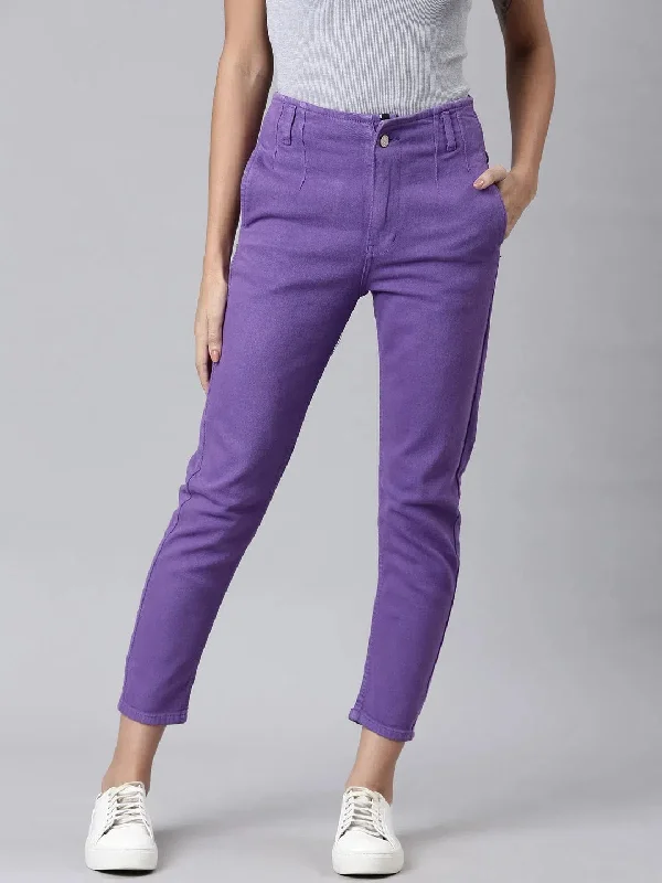 Women Lavender Solid Slim Fit Denim Jeans-GZ-5562-Lavender Elegant Bootcut Fit Jeans