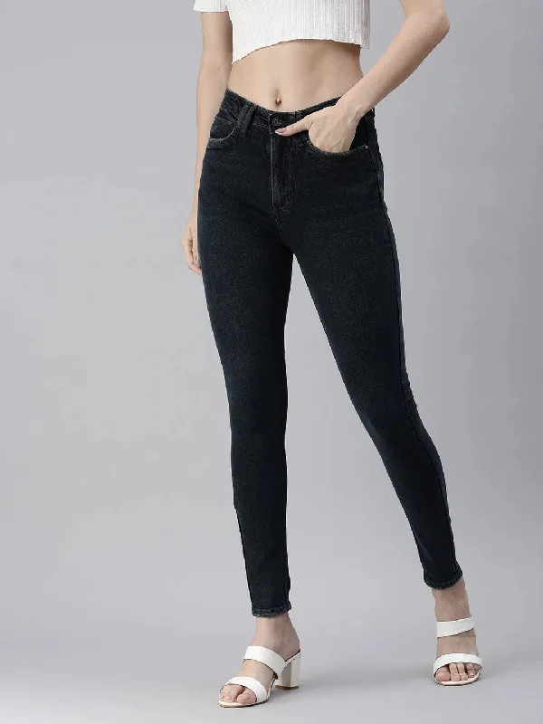 Women's Blue Solid Denim Skinny Jeans-GZ-5158C-Blue Stylish Cargo Style Jeans