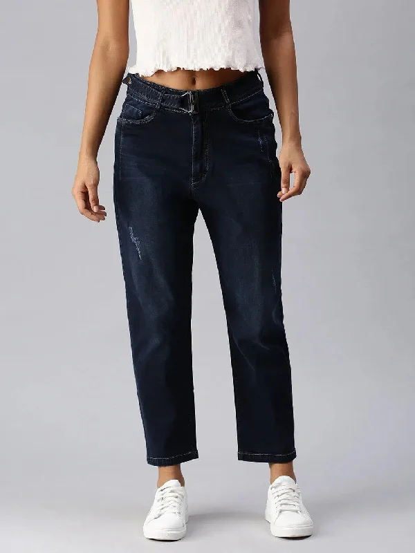 Women's Blue Solid Straight Fit Denim Jeans-IM-9808-Blue Chic Vintage-Inspired Denim Jeans Women's Blue Solid Straight Fit Denim Jeans-IM-9808-Blue Chic Vintage-Inspired Denim Jeans