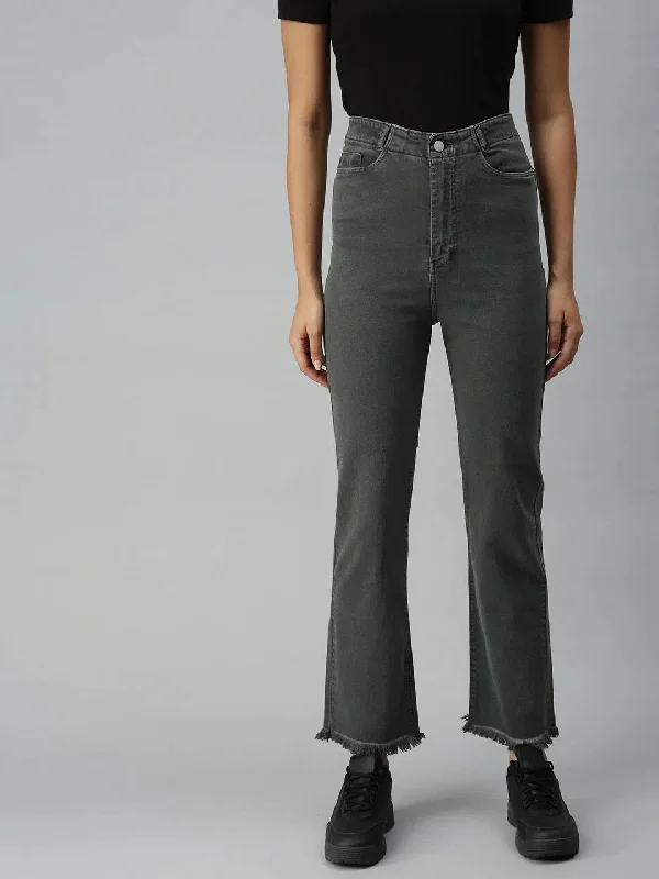 Women's Grey Solid Denim Relaxed Jeans-IM9708-Grey Fashionable Straight Fit Denim