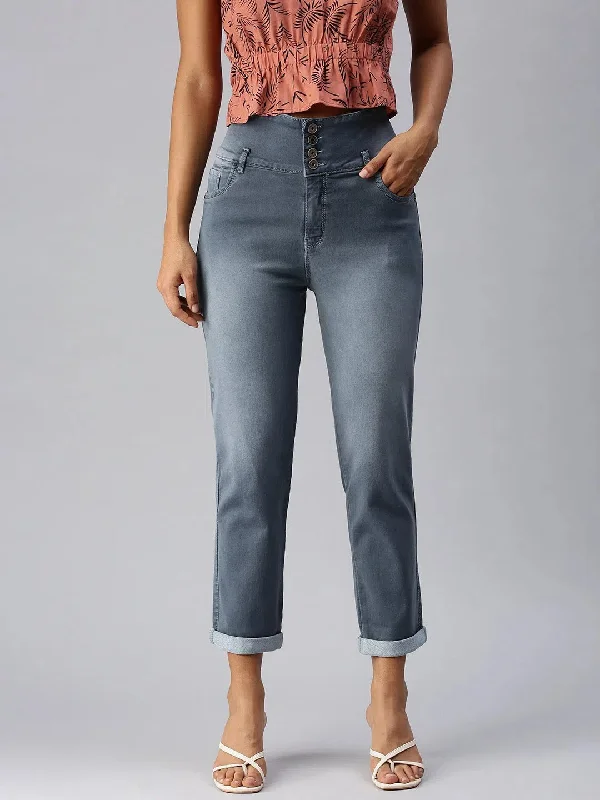 Women's Grey Solid Straight Fit Denim Jeans-LT-15903-4-Grey Trendy Flared Leg Jeans