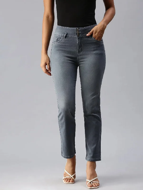 Women's Grey Solid Straight Fit Denim Jeans-SF-15903-3-Grey Trendy Paperbag Waist Jeans Women's Grey Solid Straight Fit Denim Jeans-SF-15903-3-Grey Trendy Paperbag Waist Jeans
