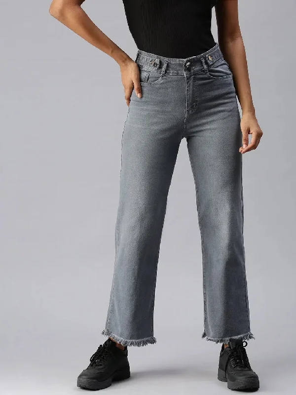Women's Grey Solid Wide Leg Denim Jeans-IM-9825-Grey Trendy Bootcut High-Waisted Jeans Women's Grey Solid Wide Leg Denim Jeans-IM-9825-Grey Trendy Bootcut High-Waisted Jeans