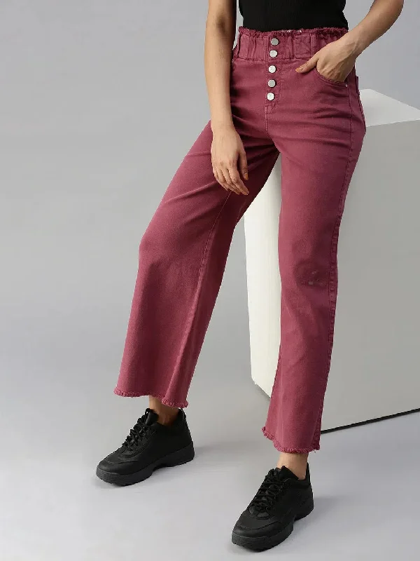 Women's Mauve Solid Denim Wide Leg Jeans-LT-10326-Mauve Stylish High-Rise Mom Jeans
