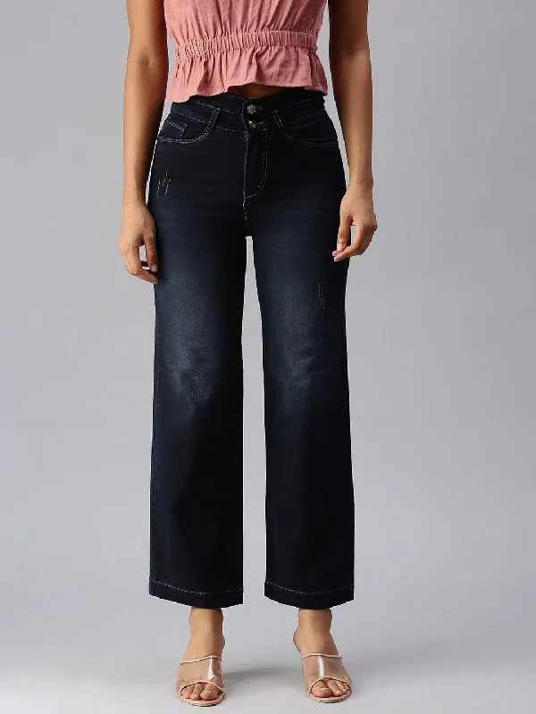 Women's Navy Blue Solid Wide Leg Denim Jeans-IM-9867-Navyblue Trendy Low-Rise Slim Jeans Women's Navy Blue Solid Wide Leg Denim Jeans-IM-9867-Navyblue Trendy Low-Rise Slim Jeans