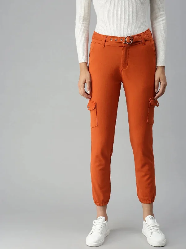Women's Orange Solid Denim Jeans-LTJO22019-Orange Comfortable Distressed Straight-Leg Jeans