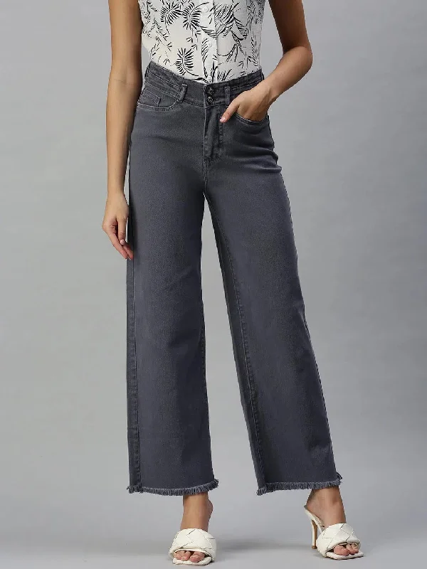 Women's Purple Solid Wide Leg Denim Jeans-IM-9872-Purple Chic Cropped Jeans