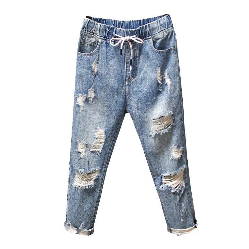 Zomer Ripped Boyfriend Jeans Voor Vrouwen Mode Losse Vintage Hoge Taille Jeans Trendy Low-Rise Slim Jeans