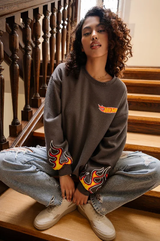 Hot Wheels™ Graphic Oversized Fleece Sweatshirt Hoodie with Double Zipper Versatile Adjustable