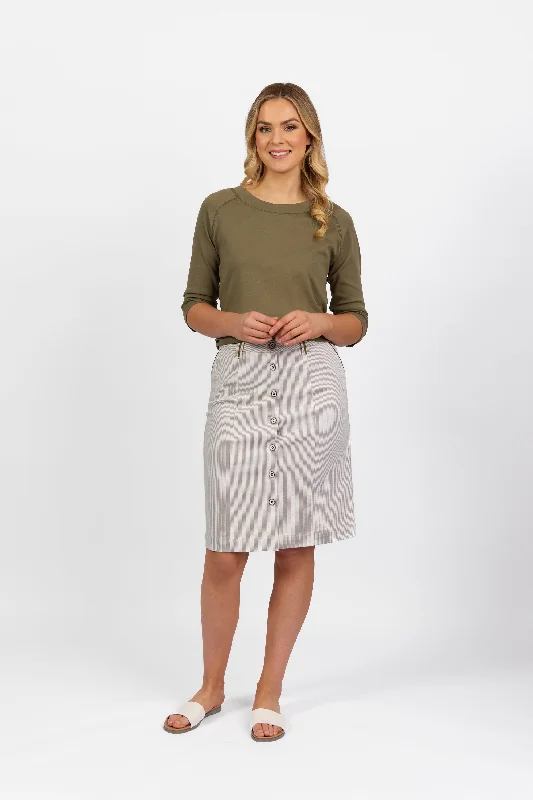 7049 Knee Length Skirt with Contrast Buttons and Trim chiffon skirt flowing