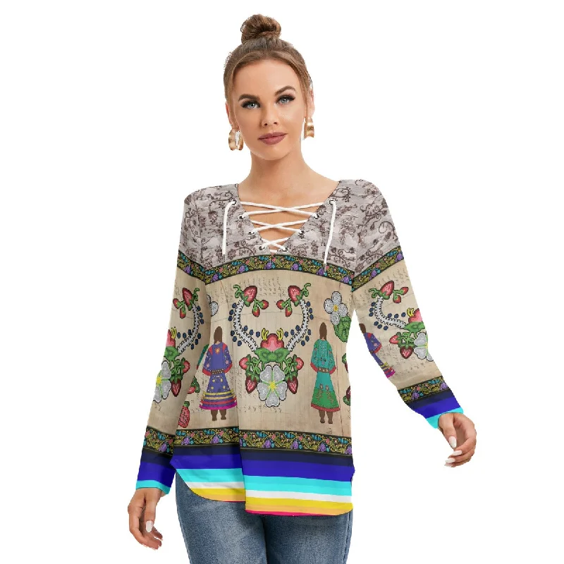Aunties Gifts Women's Long Sleeve Neckline Tie Sweatshirt Hoodie with Neon Bright Vibrant