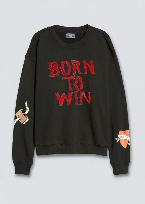 Born to Win Graphic Sweatshirt Hoodie with Frayed Bohemian Relaxed
