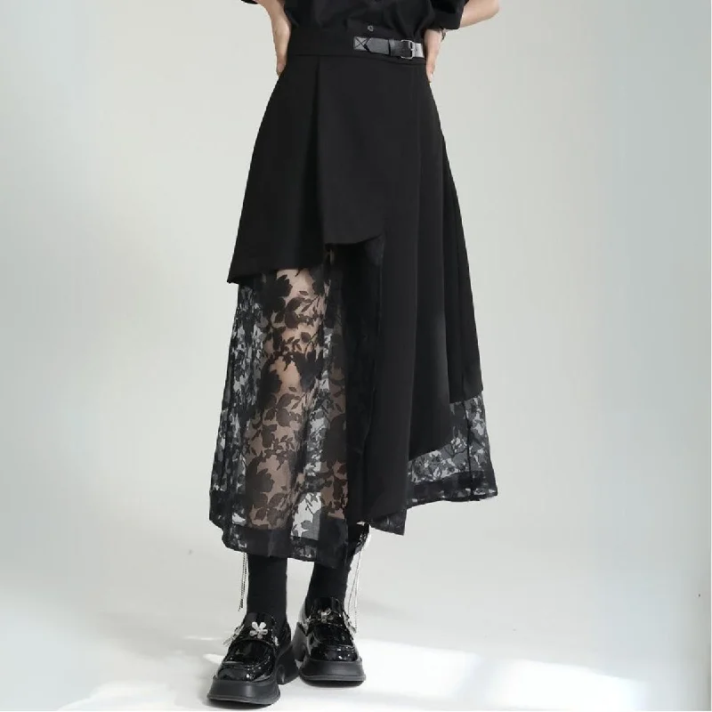Casual Minimal Goth Irregular Design Skirt wool skirt sturdy