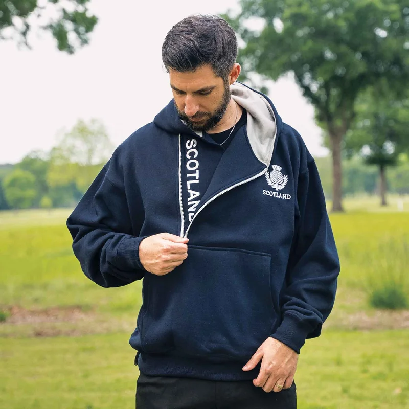 Scotland Half Zip Hoodie Hoodie with Frayed Bohemian Relaxed