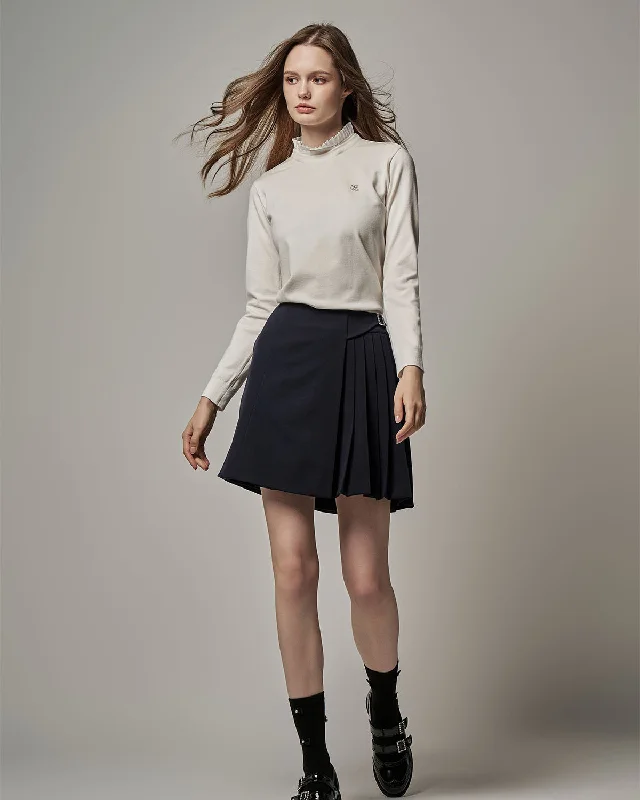 Half Pleated Skirt - Navy ruffled skirt detail