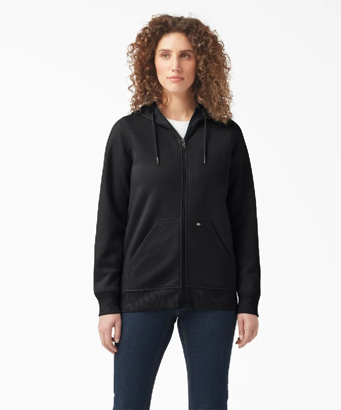 Dickies Women's Heavyweight Full-Zip Fleece Hoodie - Black Hoodie with Lace Feminine Delicate
